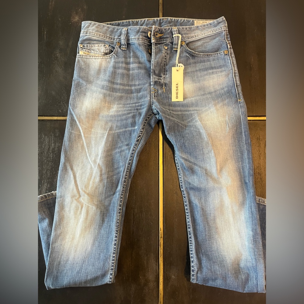Diesel Men’s Faded Light Blue Slim Straight Jeans